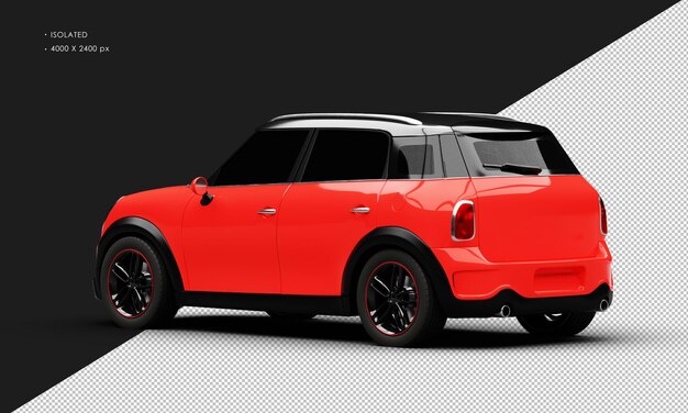 Isolated Realistic Shiny red Mini City Car from Left Rear View