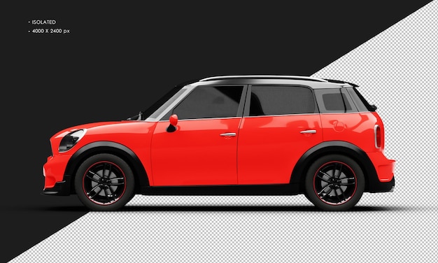 Isolated Realistic Shiny red Mini City Car from Left Side View