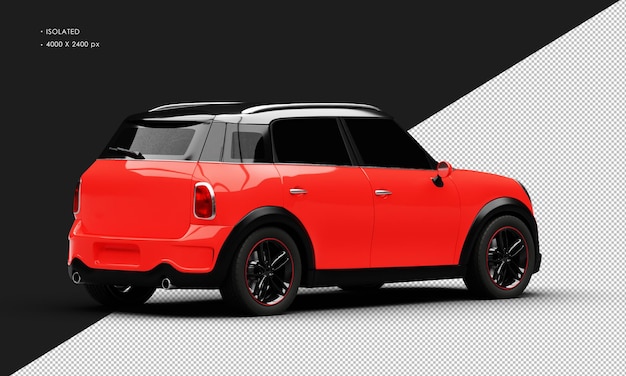 Isolated Realistic Shiny red Mini City Car from Right Rear View