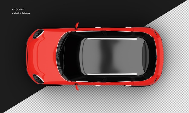 Isolated Realistic Shiny red Mini City Car from Top View