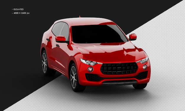 Isolated Realistic Shiny red Modern City Sport SUV Car from Right Front Angle View