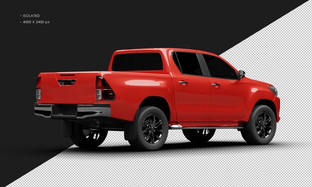 Isolated Realistic Shiny red Modern Double Cabin Pickup Truck from Right Rear View