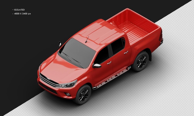 Isolated Realistic Shiny red Modern Double Cabin Pickup Truck from Top Left Front View