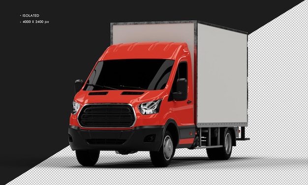 Isolated Realistic Shiny Red Transit Box Van from Left Front Angle View