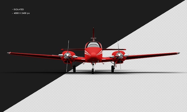 Isolated Realistic Shiny red Twin Propeller Dual Engine Airplane from Front View