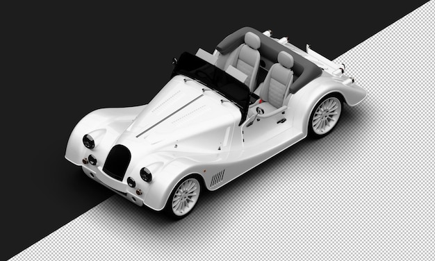 Isolated Realistic Shiny White Elegant Classic Sedan Car from Top Left Front View