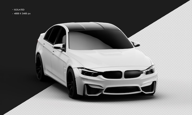 Isolated Realistic Shiny White Elegant Sport City Car from Right Front Angle View