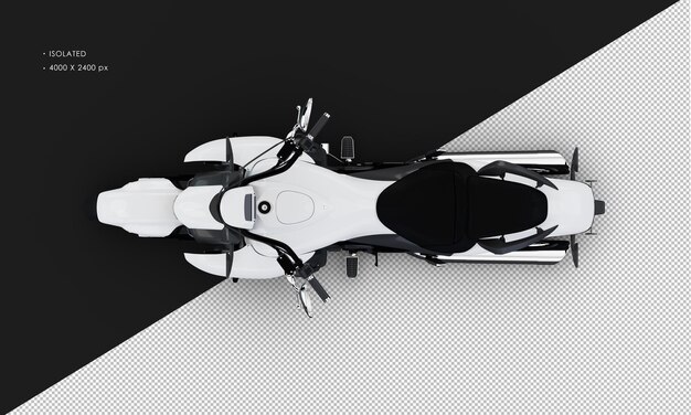 PSD isolated realistic shiny white grand motorcycle from top view