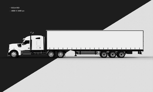 Isolated Realistic Shiny White Long Trailer Truck From Left Side View