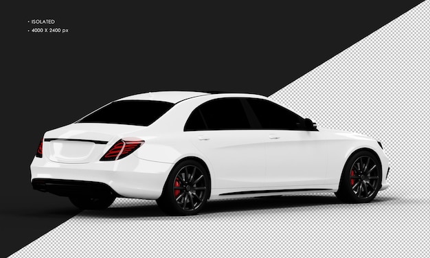 Isolated Realistic Shiny White Luxury Elegant City Sedan Car from Right Rear View