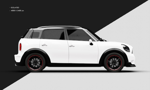 Isolated Realistic Shiny white Mini City Car from Right Side View