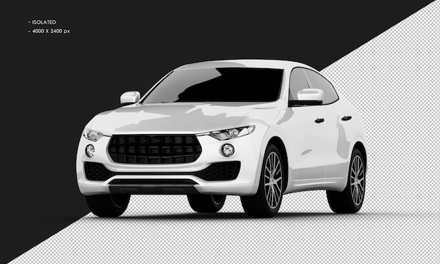 Isolated Realistic Shiny white Modern City Sport SUV Car from Left Front Angle View