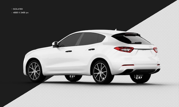 Isolated Realistic Shiny white Modern City Sport SUV Car from Left Rear View