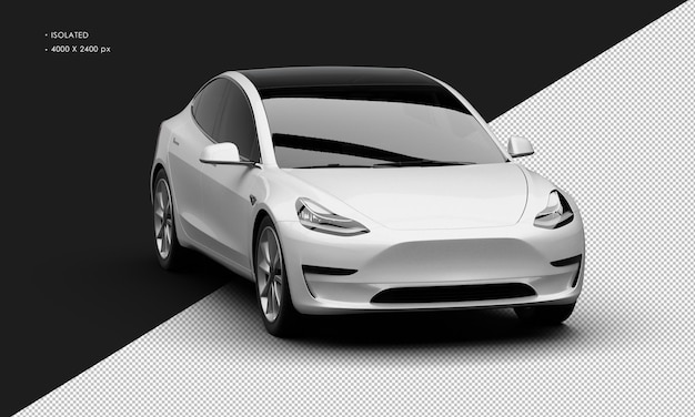 Isolated Realistic Shiny white Modern Electric City Sedan Car from Right Front Angle View