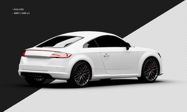 Isolated Realistic Shiny White Modern Sport City Sedan Car from Right Rear View