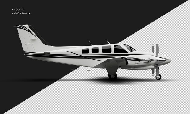 Isolated Realistic Shiny white Twin Propeller Dual Engine Airplane from Right Side View