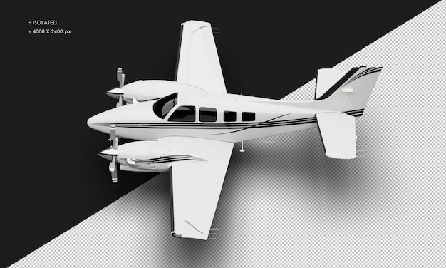 Isolated Realistic Shiny white Twin Propeller Dual Engine Airplane from Top Left View