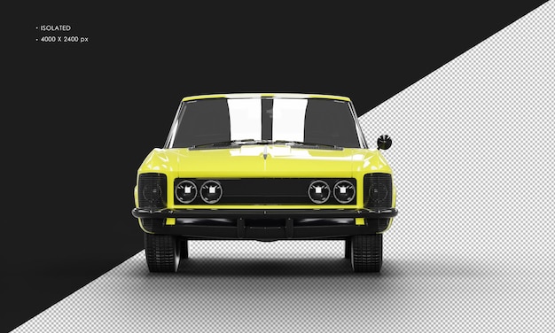 Isolated Realistic Shiny yellow Classic Elegant Sedan Car from Front View