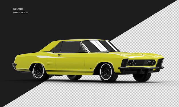 Isolated Realistic Shiny yellow Classic Elegant Sedan Car from Right Front View