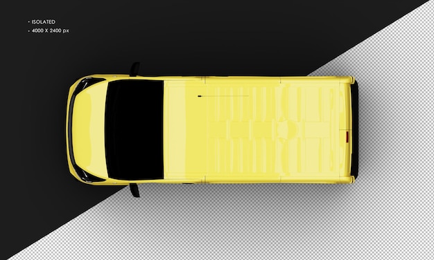 Isolated Realistic Shiny yellow Commercial Transport Blind Van Car from Top View