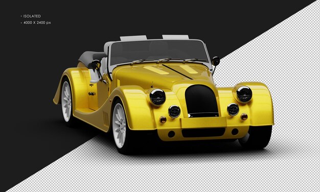 Isolated Realistic Shiny Yellow Elegant Classic Sedan Car From Right Front Angle View