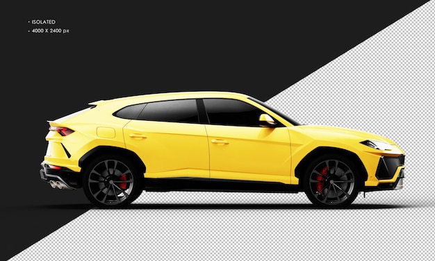 Isolated Realistic Shiny yellow Elegant Sport SUV Car from Right Side View