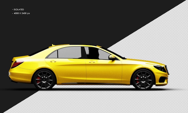 Isolated Realistic Shiny yellow Luxury Elegant City Sedan Car from Right Side View