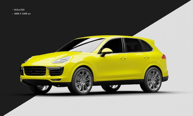 Isolated Realistic Shiny yellow Luxury Modern Sport Car from Left Front View