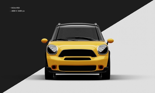 Isolated Realistic Shiny yellow Mini City Car from Front View