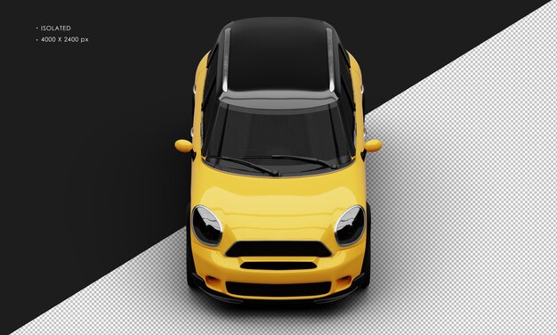 Isolated Realistic Shiny yellow Mini City Car from Top Front View