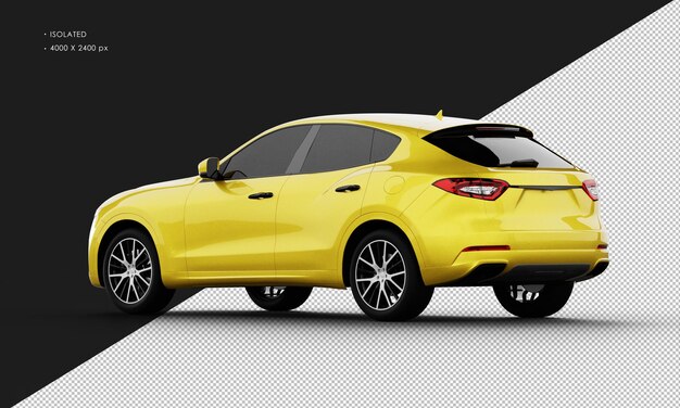 Isolated Realistic Shiny yellow Modern City Sport SUV Car from Left Rear View