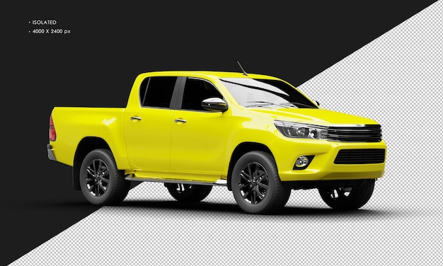 Isolated Realistic Shiny yellow Modern Double Cabin Pickup Truck from Right Front View