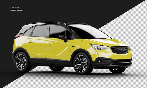 Isolated Realistic Shiny yellow Modern Sport SUV City Car from Right Front View