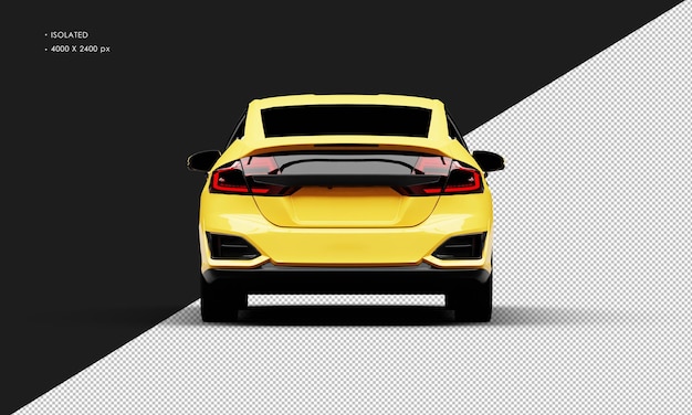 Isolated Realistic Shiny Yellow Sport Elegant Sedan Car from Rear View