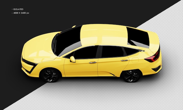 Isolated Realistic Shiny Yellow Sport Elegant Sedan Car from Top Left View