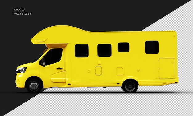 Isolated Realistic Shiny Yellow Travel Camper Van Car from Left Side View