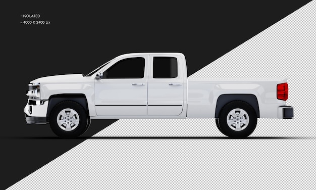 Isolated Realistic White Double Cabin Pickup Truck from Left Side View