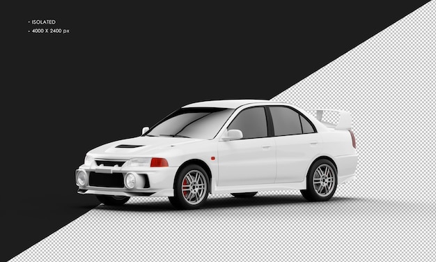 Isolated Realistic White Sport Racing Car from Left Front View