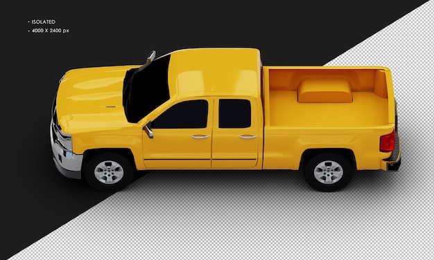 Isolated Realistic Yellow Double Cabin Pickup Truck from Top Left View