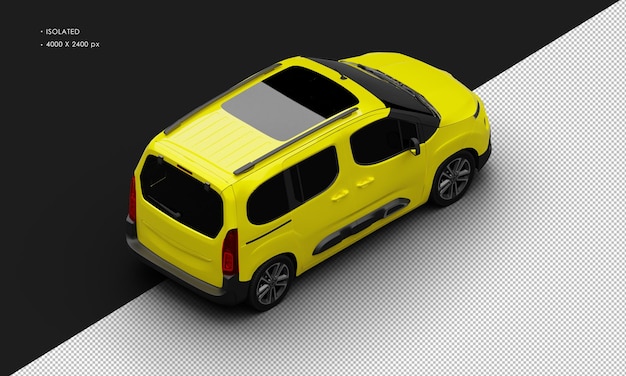 Isolated Realistic Yellow Luxury Elegant Modern Van Car From Top Right Rear View