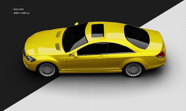 Isolated Realistic yellow Metallic Luxury City Sedan Car from Top Left View