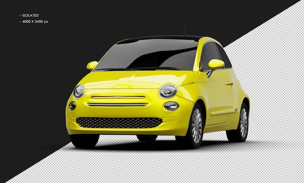 Isolated Realistic Yellow Modern Mini City Small Car From Left Front Angle View