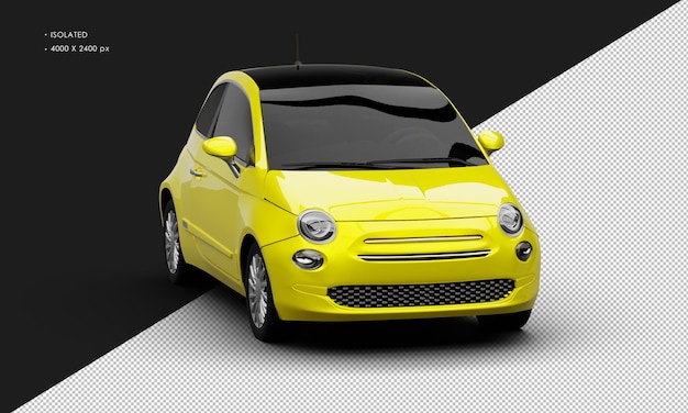 Isolated Realistic Yellow Modern Mini City Small Car From Right Front Angle View