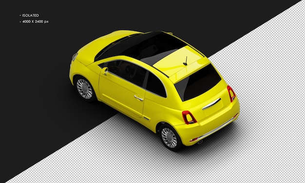 Isolated Realistic Yellow Modern Mini City Small Car From Top Left Rear View