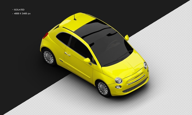 Isolated Realistic Yellow Modern Mini City Small Car From Top Right Front View