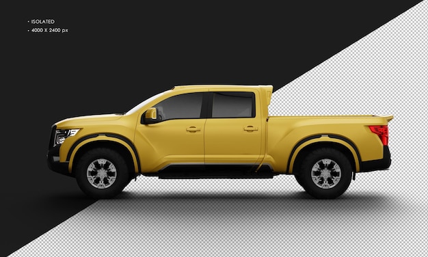 Isolated Realistic Yellow Pickup Truck from Left Side View