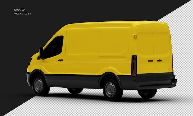 Isolated Realistic Yellow Van from Left Rear View