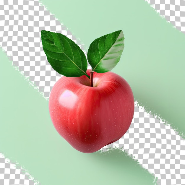 Isolated red apple with green leaf on transparent background clipping path included