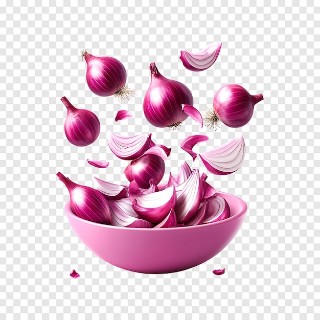 PSD isolated red onion bulbs with slices shown on a transparent background for visuals