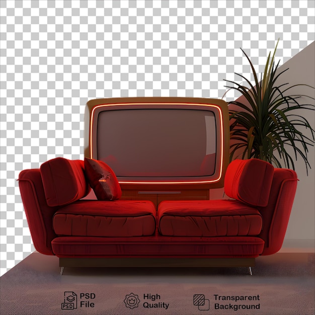 Isolated Red Sofa and Wooden TV Design